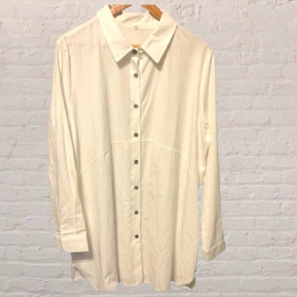 Women's white Button-Up empire cut longline button up tunic Shirt 2XL